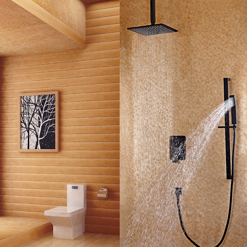 Dree Modern Square 12" Ceiling Mount Rain Shower Head & Slide ...