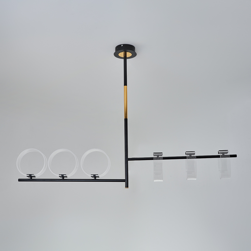 Linear LED Acrylic Island Pedant Light Black and Gold 6 Light Modern window image