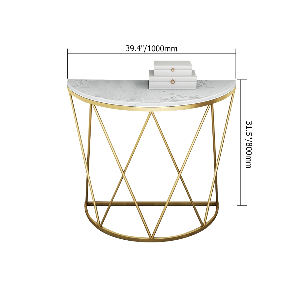 Modern Luxury Faux Marble Narrow Console Table Semicircle Table Gold window image