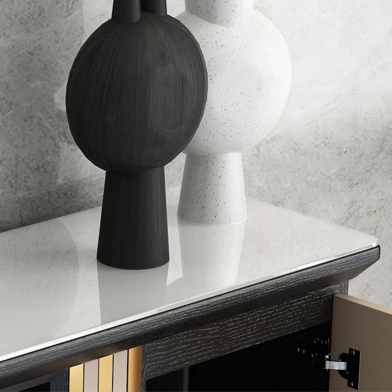 Modern Sideboard Buffet Gold Sideboard Table with Drawer & Shelf Accent Cabinet Open Storage window image