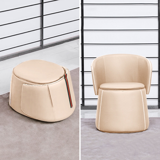Convertible Beige Faux Leather Accent Chair Upholstered Armchair with Storage Modern Ottoman window image