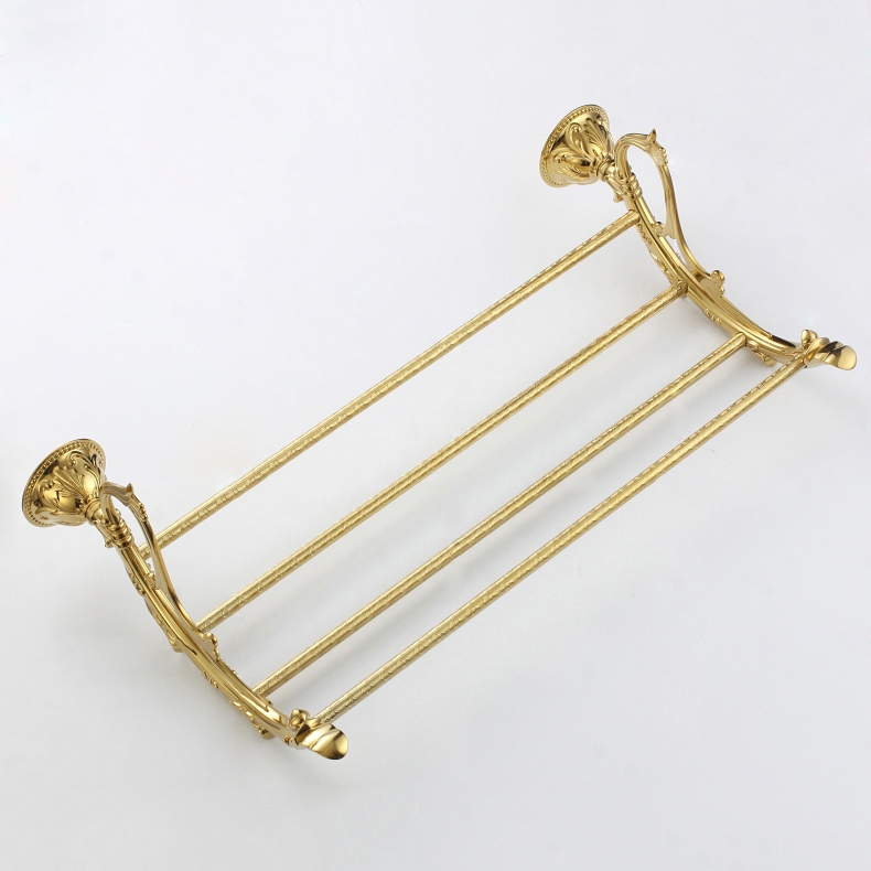 Atre Royal Bathroom Solid Brass Wall Mounted Four-Rod Towel Rack Shelf for Bathroom in Gold window image