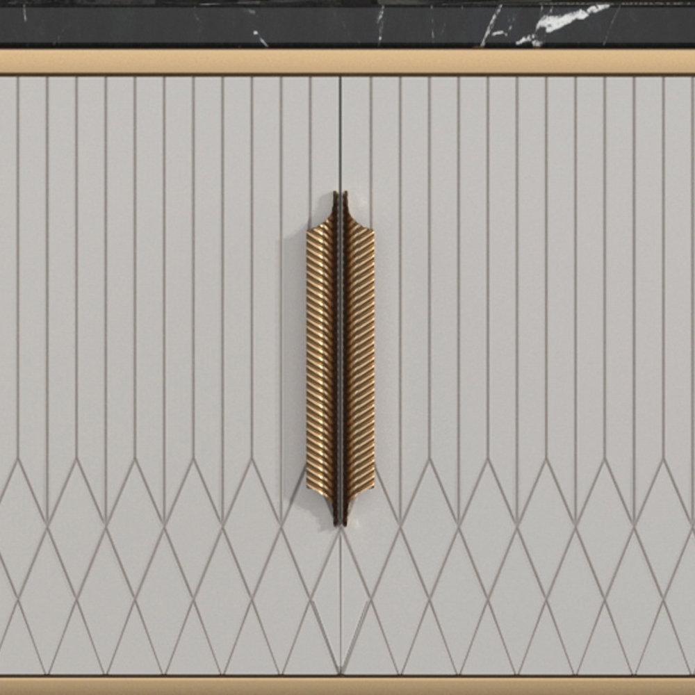 Modern TV Stand Black Faux Marble Top 2 Doors Console Media for TVs up to 85" window image