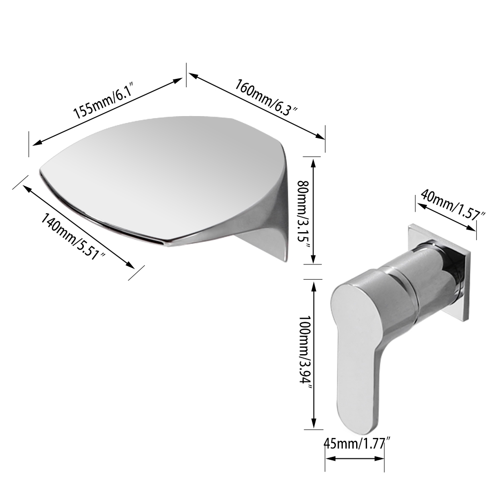 Modern LED Waterfall Wall Mounted 2-Hole Bathroom Basin Mixer Tap in Polished Chrome window image