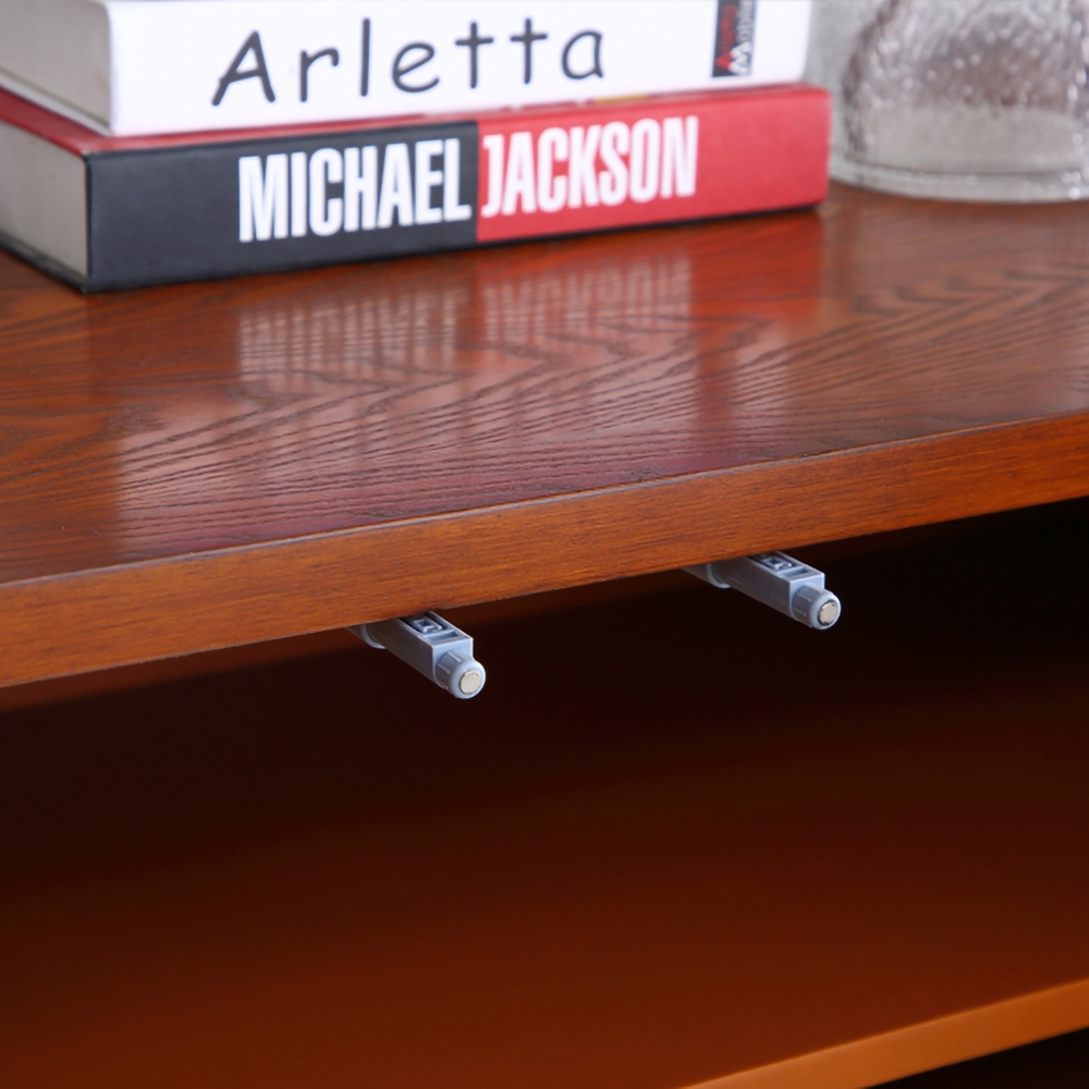 Modern Walnut&White Cabinet Feathered Rectangular Kitchen Cabinet with 2 Interior Shelves and Doors Stainless Steel window image