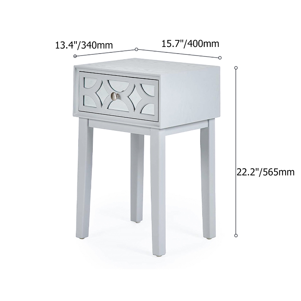 Modern Blue Nightstand with 1 Carved Glass Drawer in High Legs window image