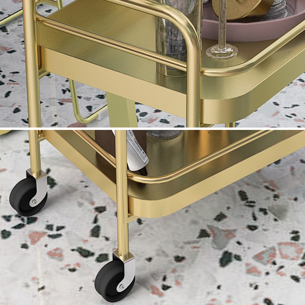 Modern 2-Tier Rolling Bar Serving Cart Metal for Kitchen in Gold window image
