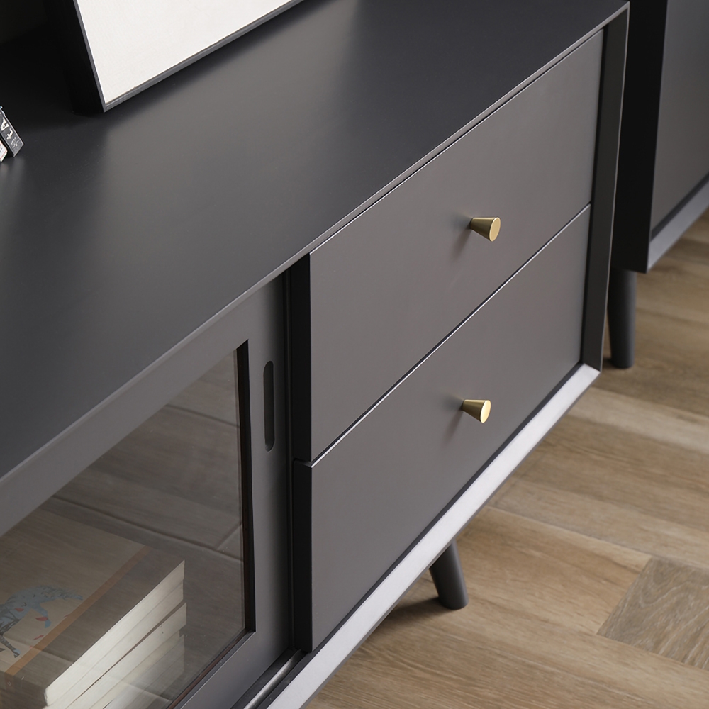 Modern Grey TV Stand Rectangle Media Console with Sliding Glass Doors & 2 Doors Small window image