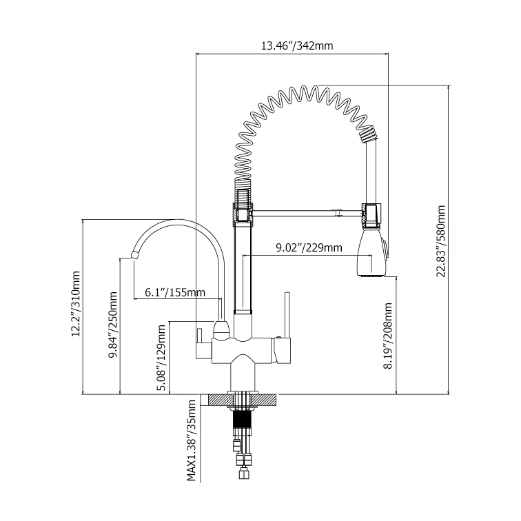 Commercial Dual-Function Dual Handle Kitchen Tap with Water Filtering in Chrome window image
