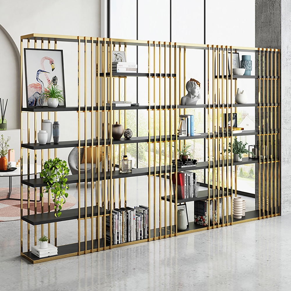 Modern Display 6-Tiered Etagere Bookshelf in Gold & Black window image