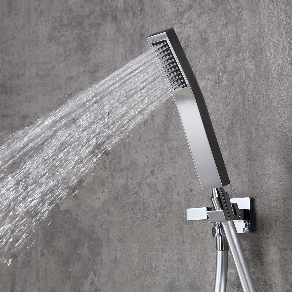 Modern Style 20" Polished Chrome Square Rain Shower System with Handheld Shower & 3 Body Sprays Solid Brass window image