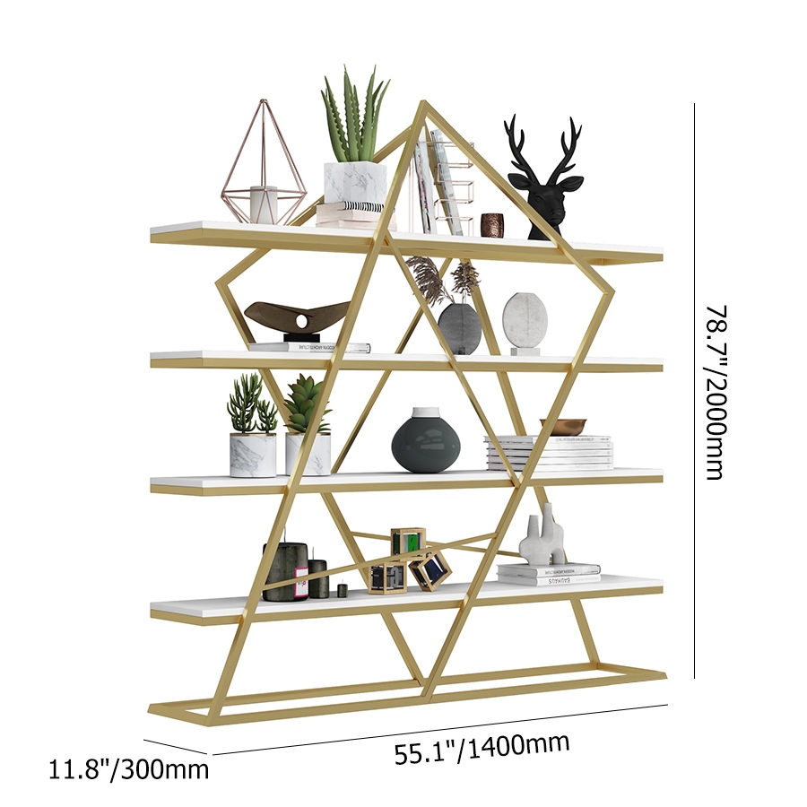 Abstract Chic Storage Standing Metal Etagere Bookshelf in Gold & White window image