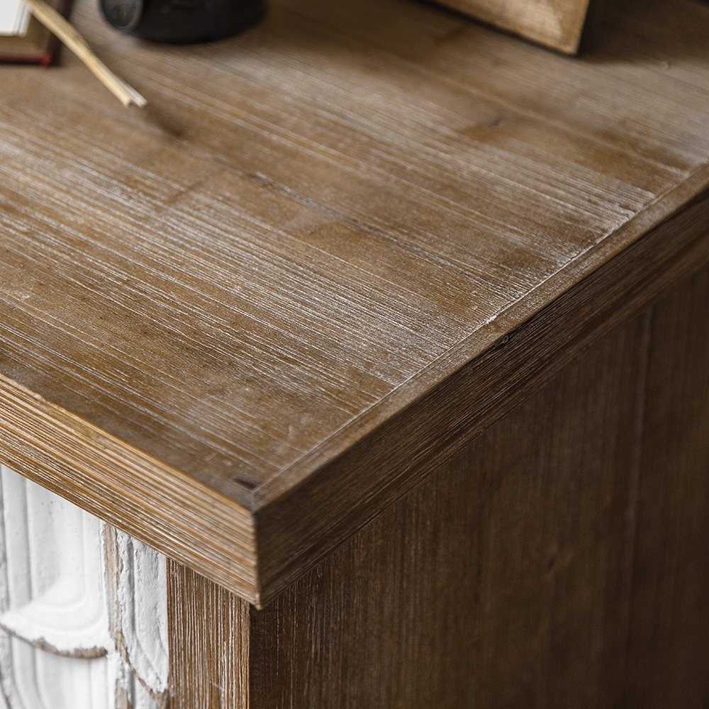 Rustic Distressed White Cabinet Carved Surface with Drawer & Doors window image