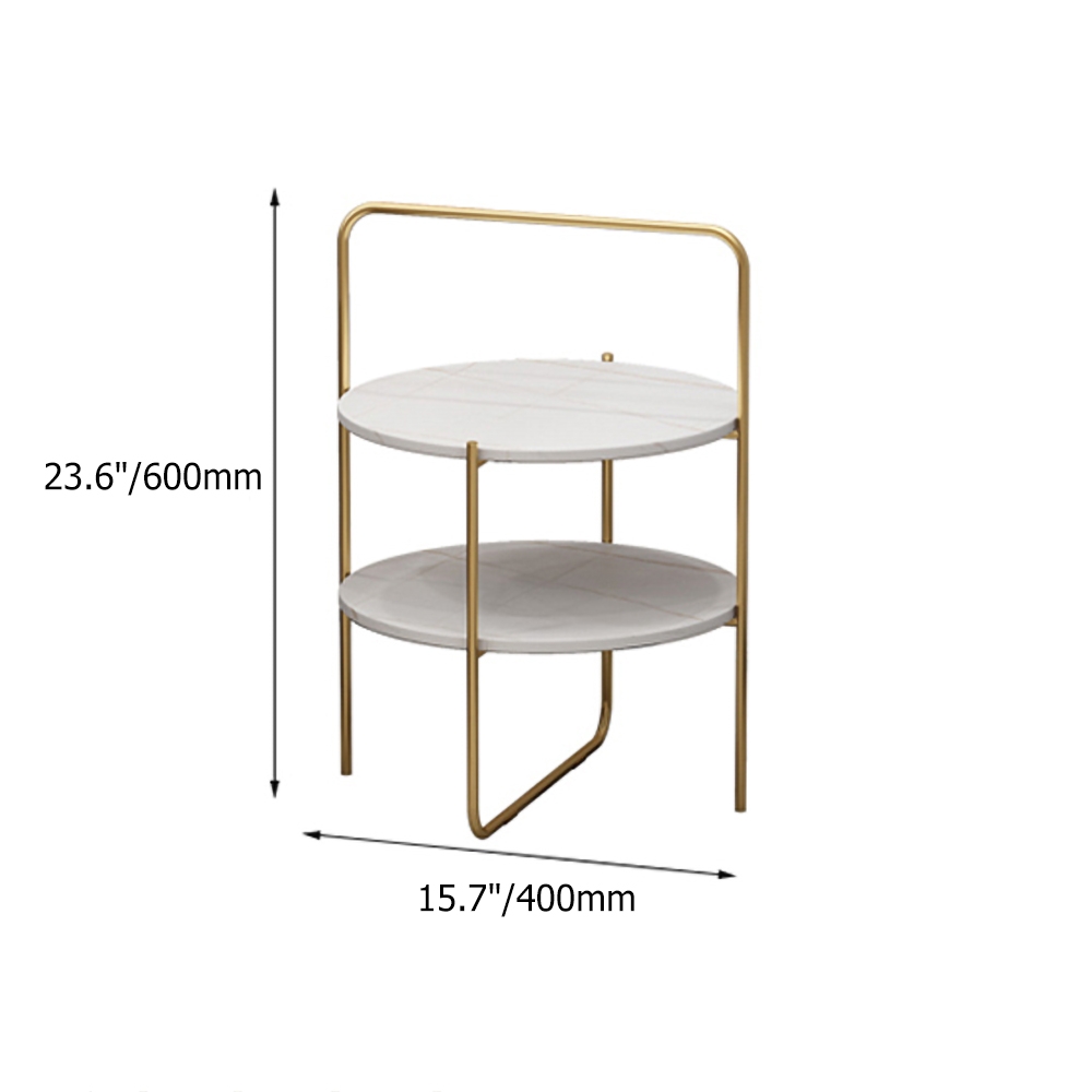 Black Round Side Table Sintered Stone Top with Shelves End Table Metal window image