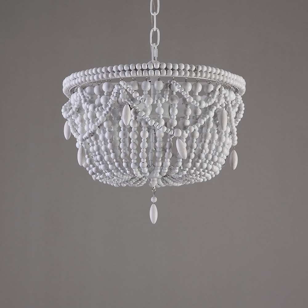 Rita Vintage Country 3-Light Distressed Wood Beaded Basket Pendant Light Ceiling Light in White window image