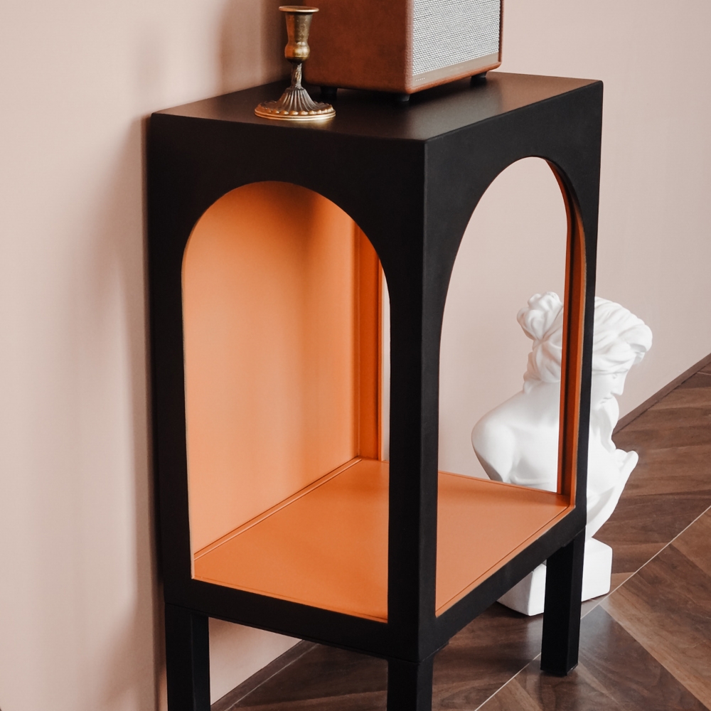 Black & Orange Modern End Table with Storage 2- Tiered Side Table window image