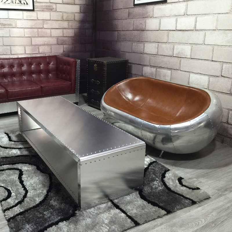 Aviator Coffee Table 47 Inch Rectangular Coffee Table Industrial Loft Aluminum Panel Table window image