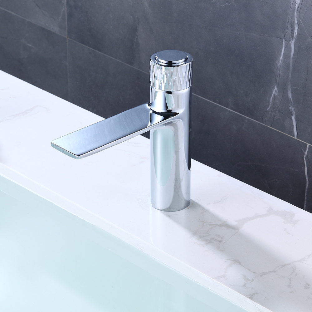 Waterfall Single Hole Bathroom Sink Faucet Solid Brass Push Button Polished Chrome window image