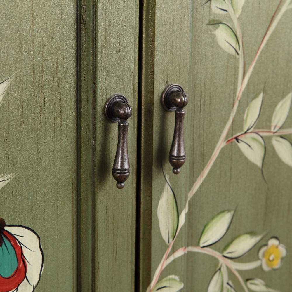 762mm Vintage Distressed Green Sideboard Antique Pulls with 2 Doors 2 Drawers 1 Shelf window image