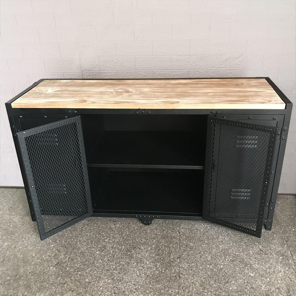 Industrial Black Sideboard Buffet Storage Cabinet Kitchen Storage Buffet with Doors&Shelf window image