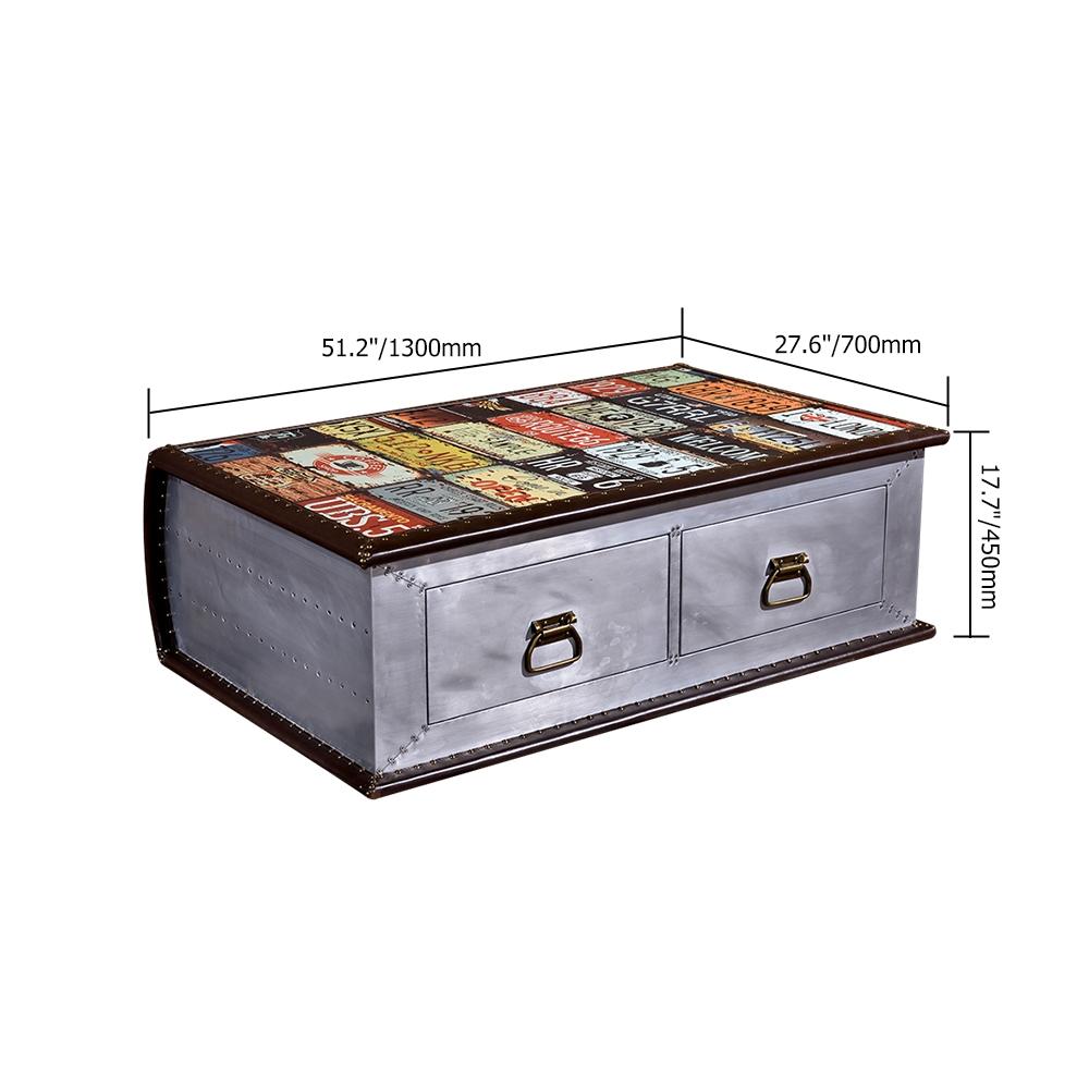 Industrial Coffee Table with Drawers PU Accent Table