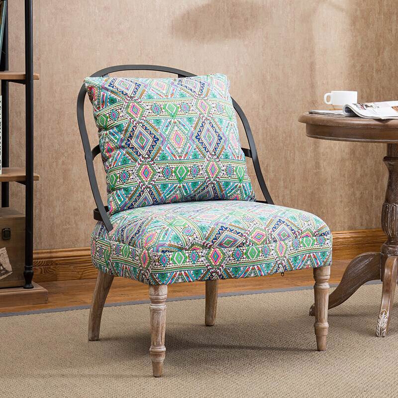 Retro Industrial Geometric Chair Armless Cocktail Chair Colorful Soft Fabric Slipper Chair with Back Pillow Style F window image