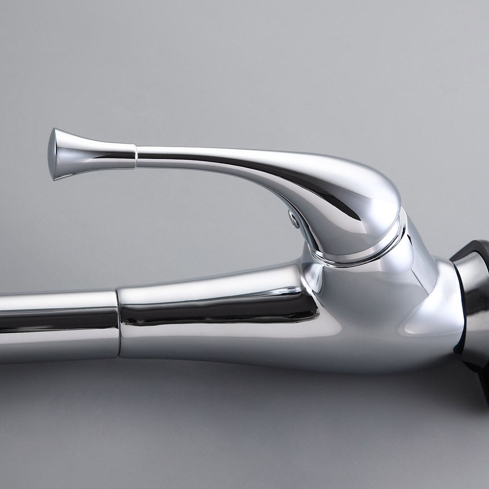 Peko LED Coloré Robinet Mitigeur de Cuisine avec Bec Pivotant Pull-down Arc Haut Levier Simple image de fenêtre