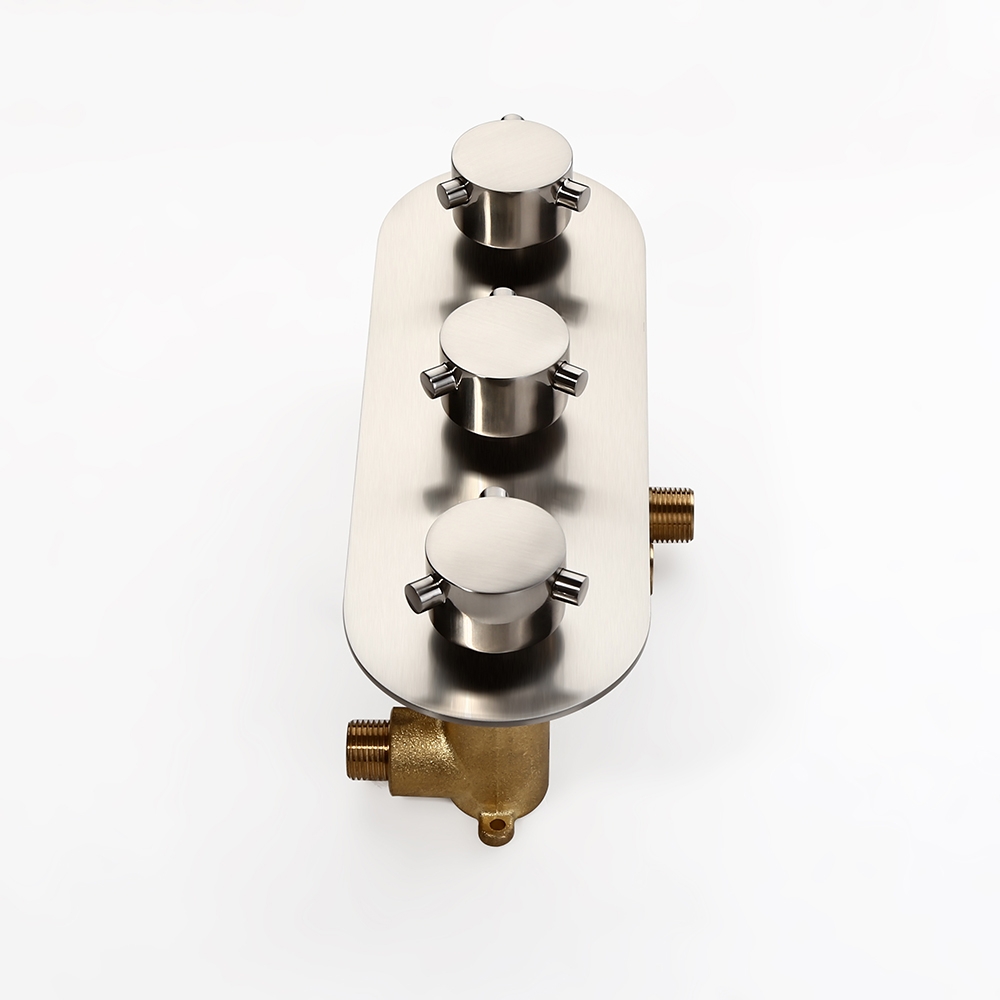 Modern Solid Brass 3-Function Brushed Nickel Shower Valve & Trim with Round Knobs window image