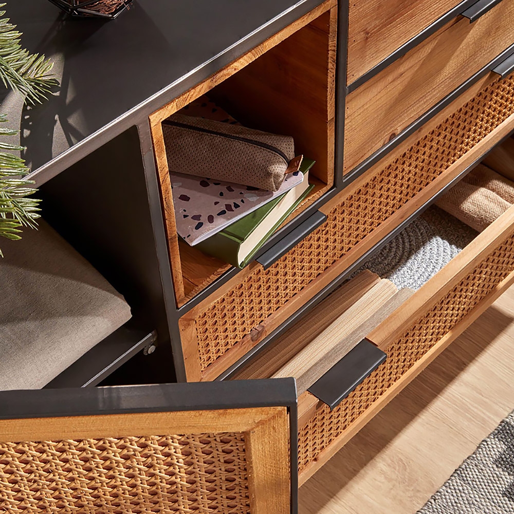 1200mm Rattan Sideboard Buffet with 4 Drawers & 1 Door Kitchen Cabinet of Drawers window image