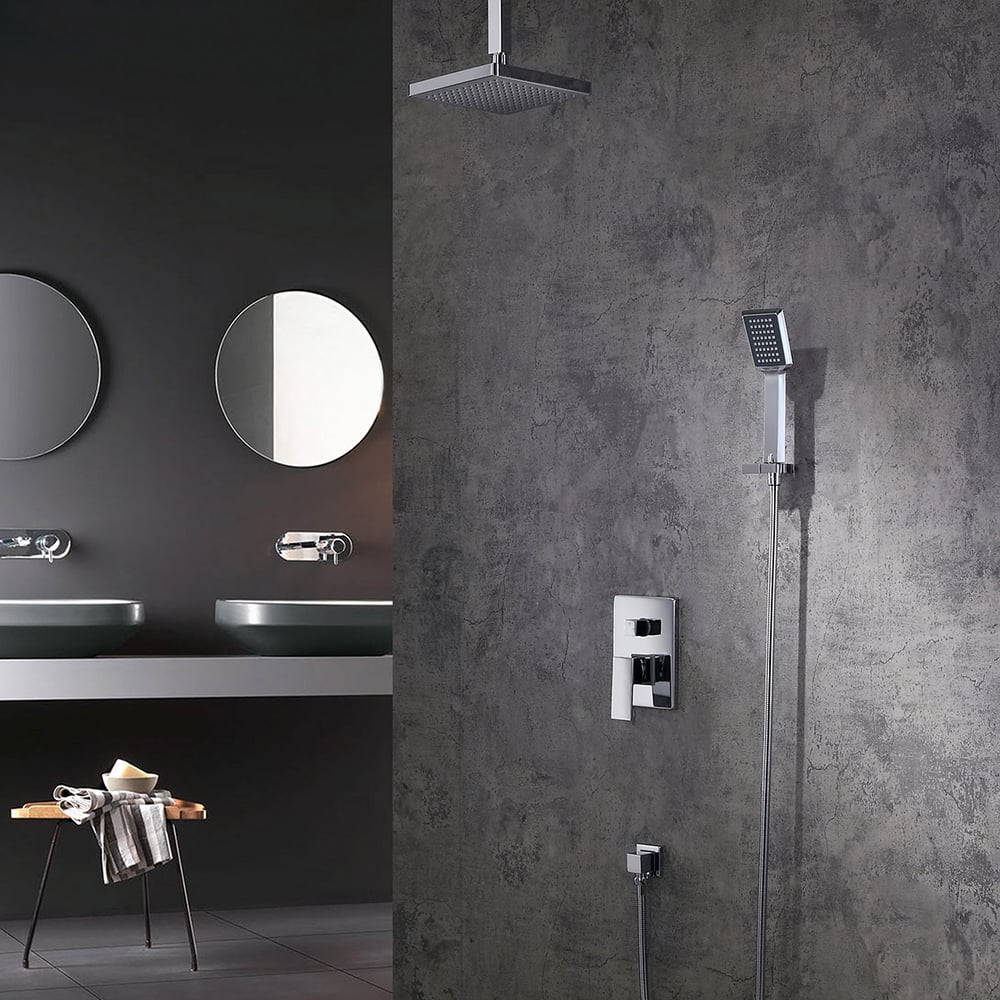 Dree Modern ABS Ceiling Mounted Rain Shower Head & Hand Shower Set Single Handle Brass in Polished Chrome window image