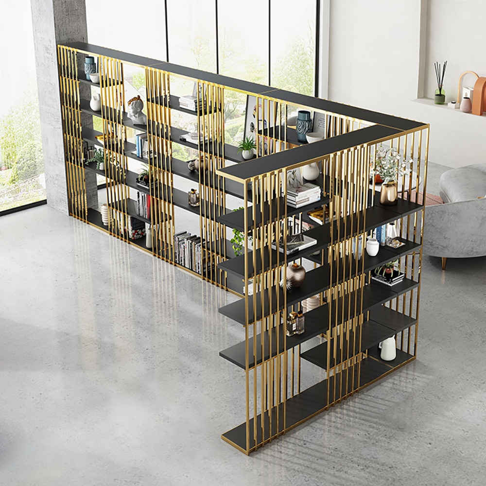 Modern Display 6-Tiered Etagere Bookshelf in Gold & Black window image