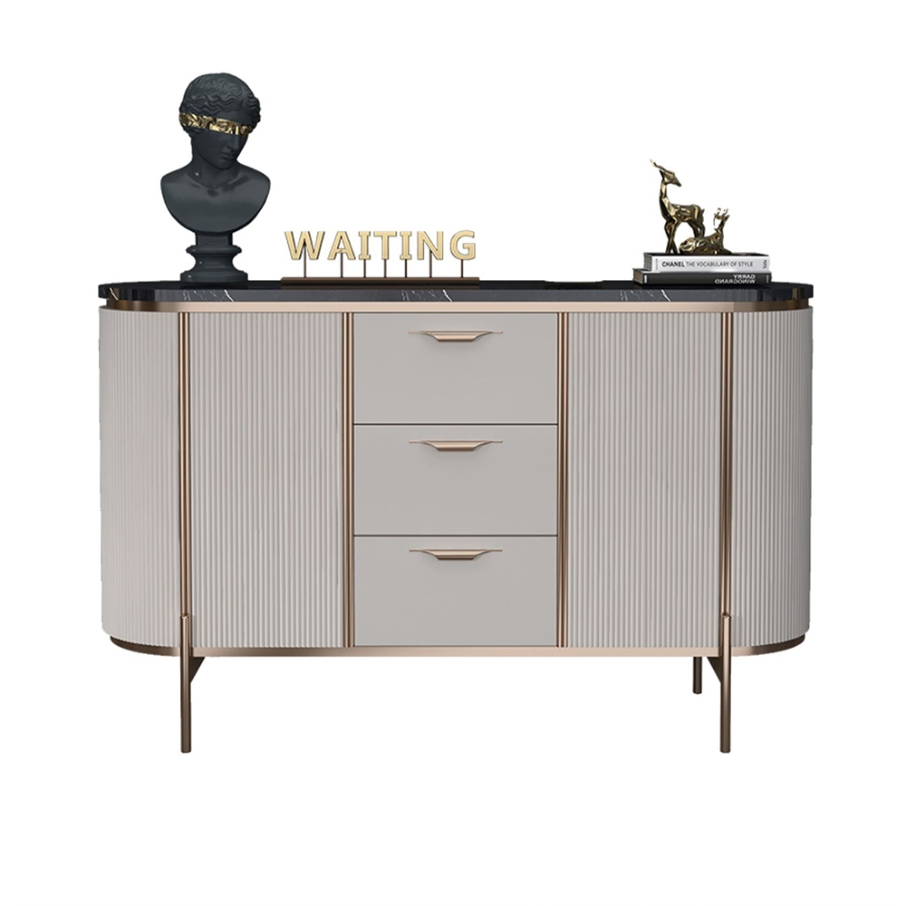 55" Modern Sideboard Buffet Black Faux Marble Top with Doors & Drawers Gold Finish window image