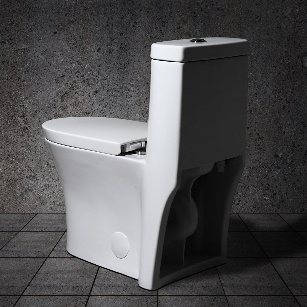 Modern Dual Flush One-Piece Elongated Siphonic Toilet with Slow Close Seat & Lid in White window image