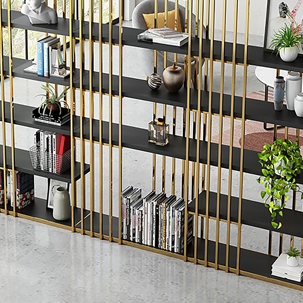 Modern Display 6-Tiered Etagere Bookshelf in Gold & Black window image