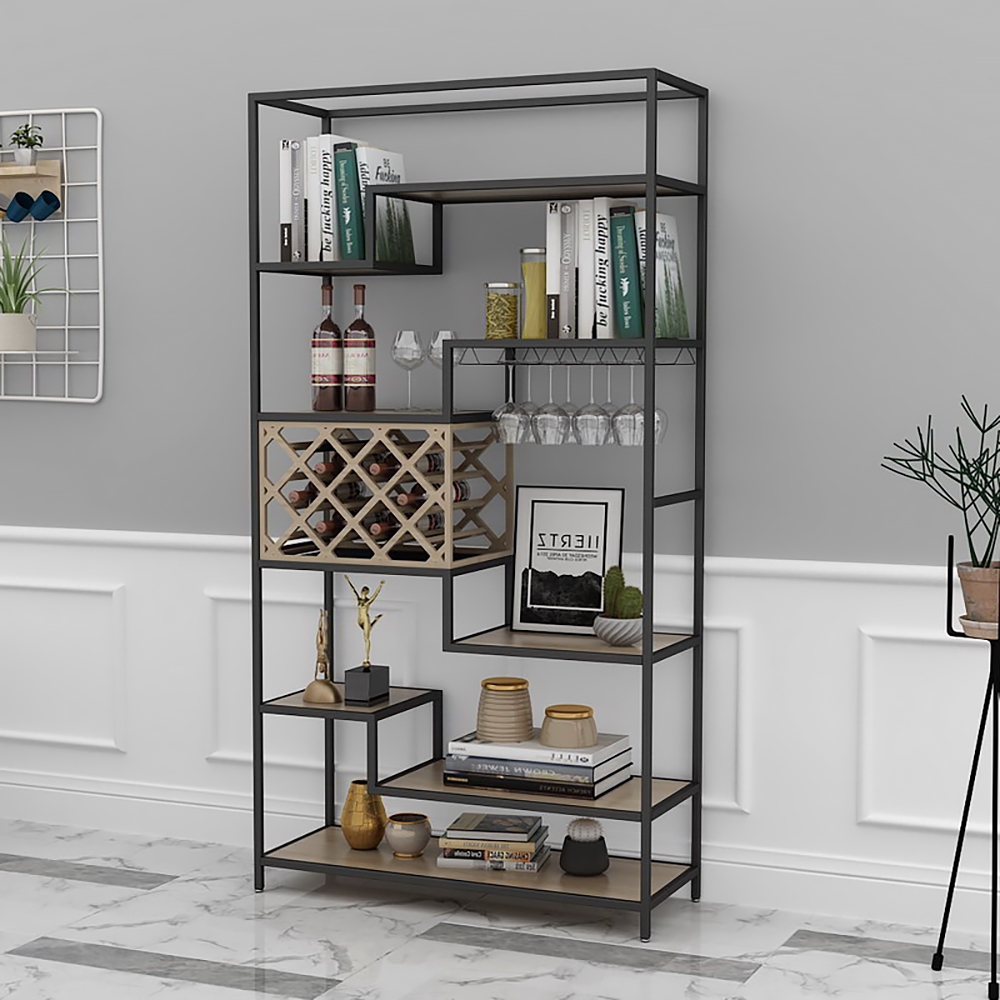 1200mm Modern Metal Shelving with Wine Rack&Wine Glass Rack window image