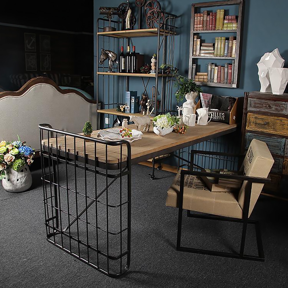Industrial Loft Vintage Rectangular Writing Desk Office Desk Metal in Black Finish window image