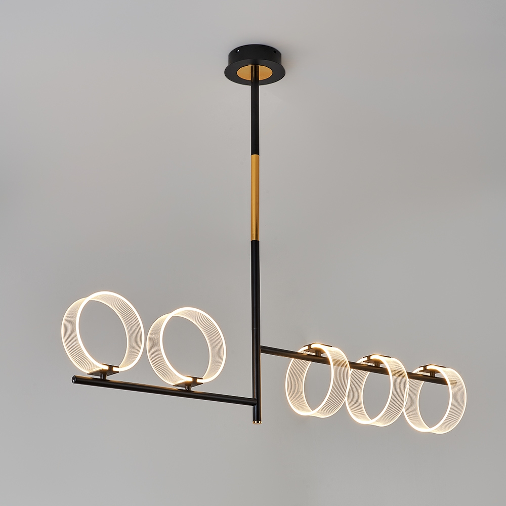 Linear LED Acrylic Island Pedant Light Black and Gold 5 Light Modern window image