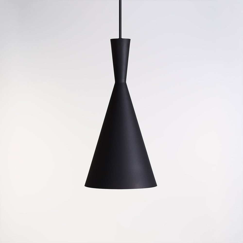 Modern Aluminum Geometric Form Tall Single-Light Hanging Pendant Light Fixture in Black window image