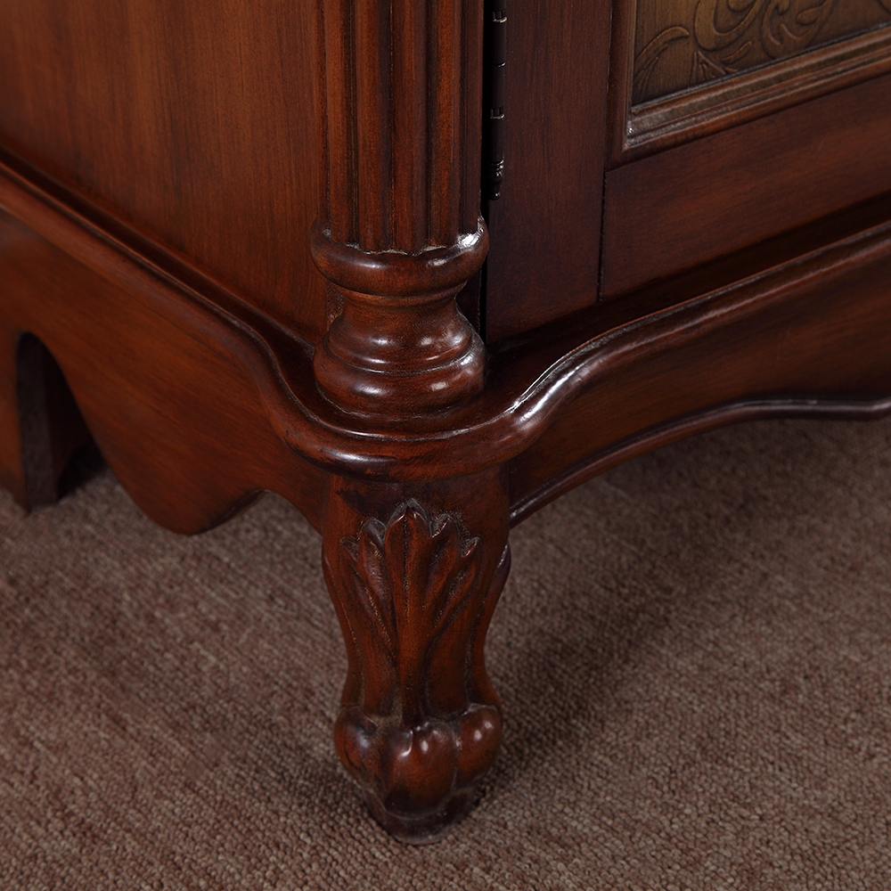 59.1" Vintage Walnut Shoe Cabinet Embossed Floral Surface with 6 Shelves and 4 Doors window image