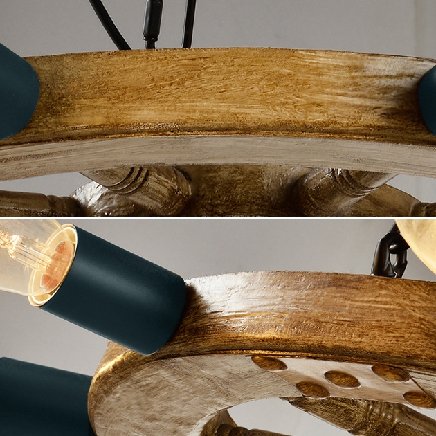 Vintage Farmhouse Distressed Wagon Wheel Light Fixture 8-Light Wagon Wheel Chandelier Black Metal window image