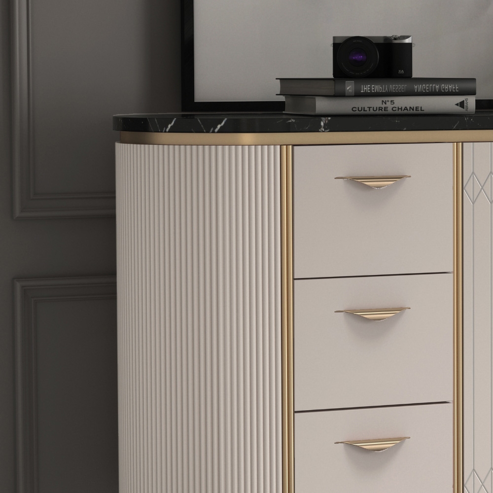 63" White Sideboard Buffet Faux Marble Top Kitchen Cabinet with Doors Adjustable Shelves Drawers window image