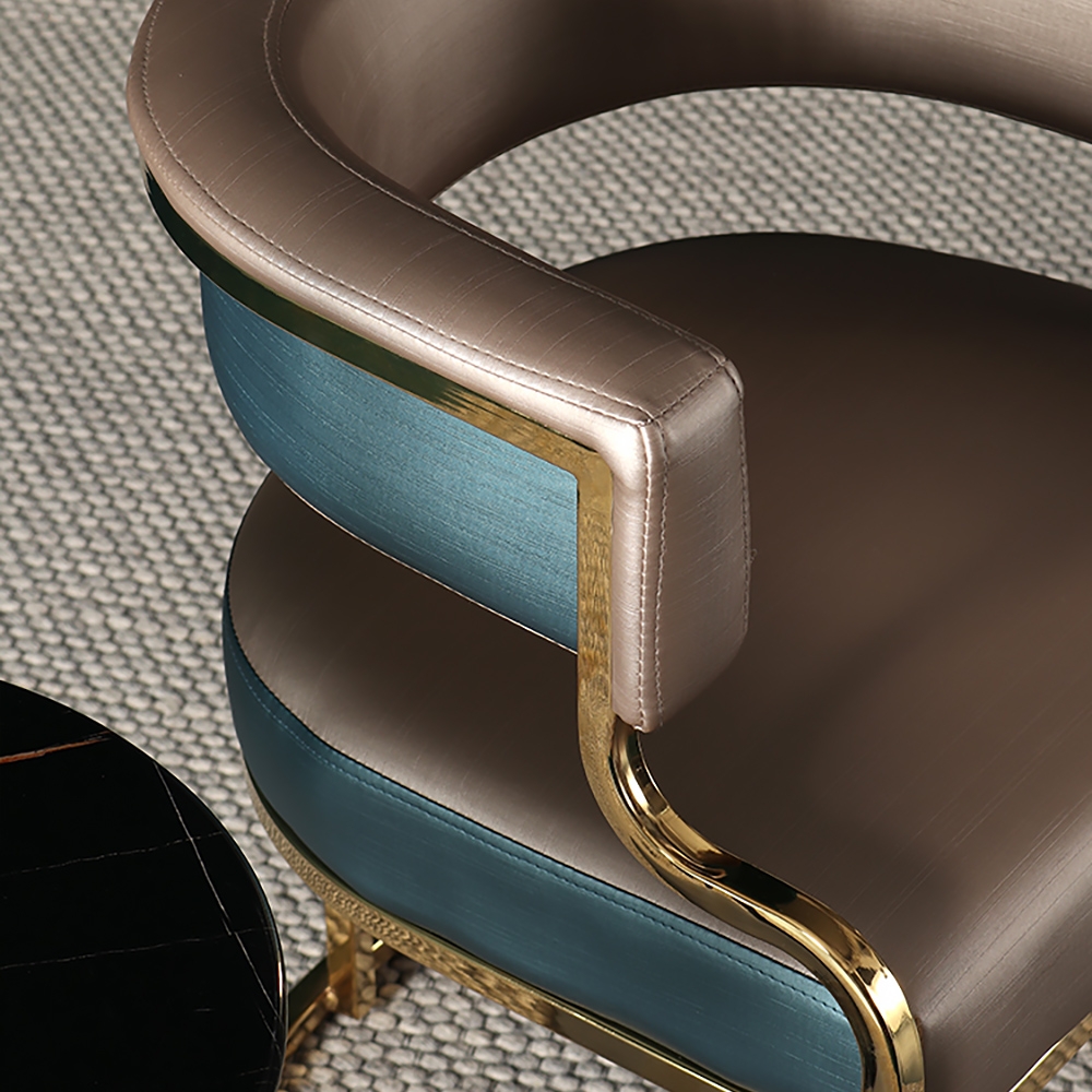 Modern Side Chair with Metal Base PU Leather Upholstered Armchair Brown Accent Chair window image