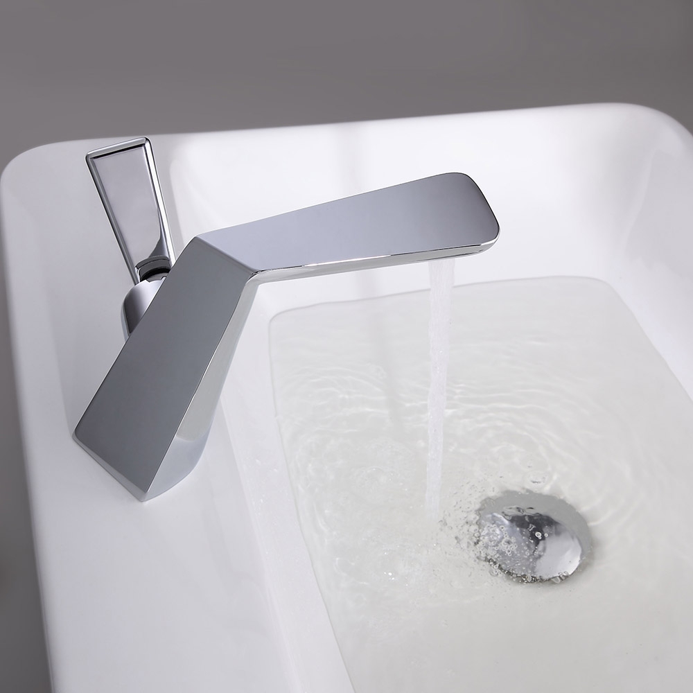 Modern One Hole Single Handle Brass Bathroom Basin Tap in Polished Chrome Solid Brass window image