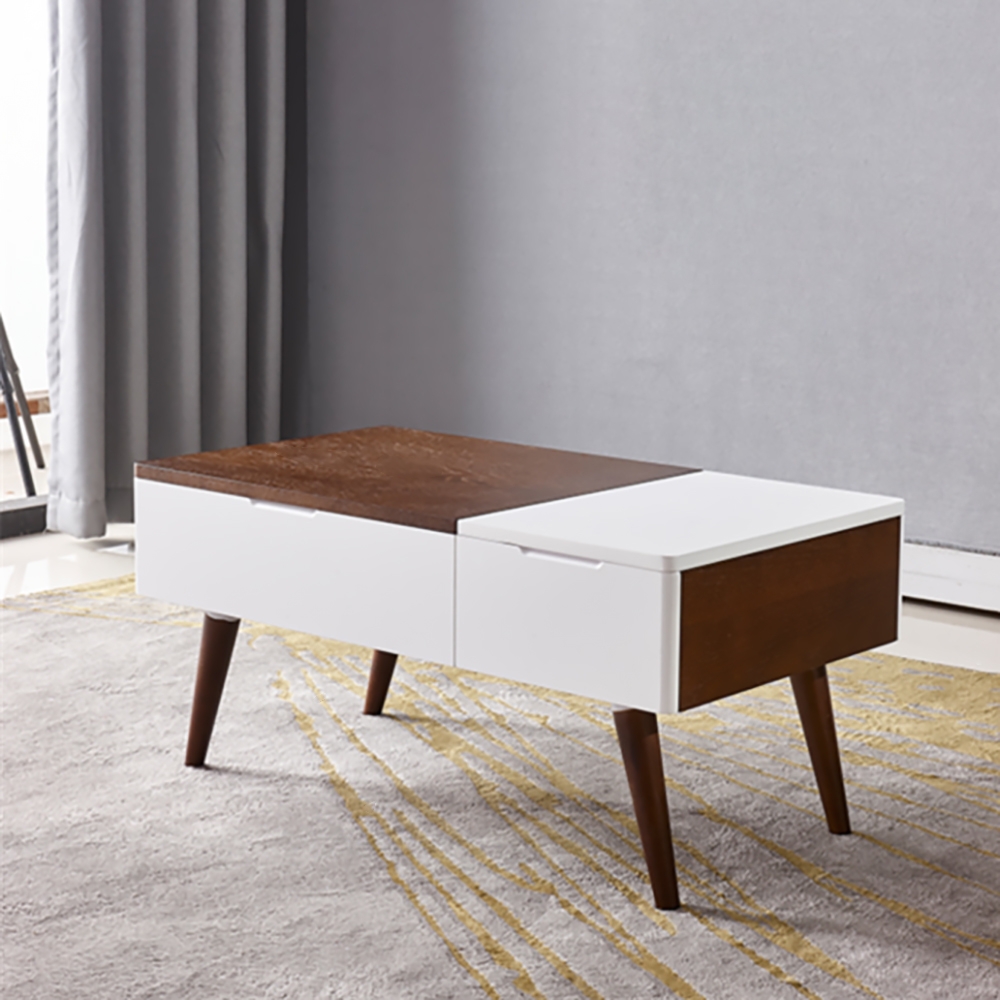 White Walnut Mid Century Lift-Top Storage Coffee Table with Drawer Accent Table window image