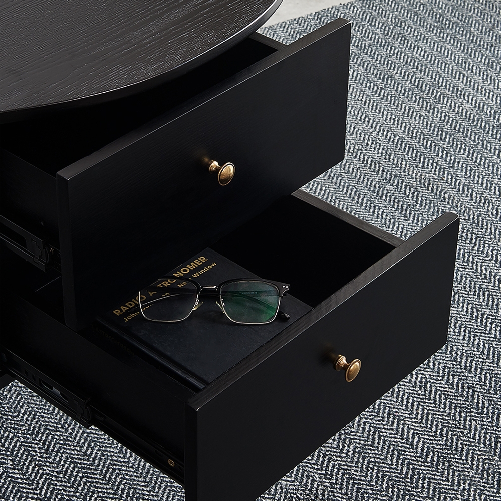 Black Writing Desk with 2-Drawer Modern Computer Desk MDF window image