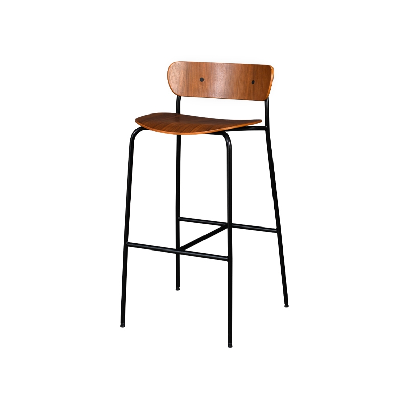 Walnut Counter Height Bar Stool Solid Wood Counter Stool with Footrest Metal window image