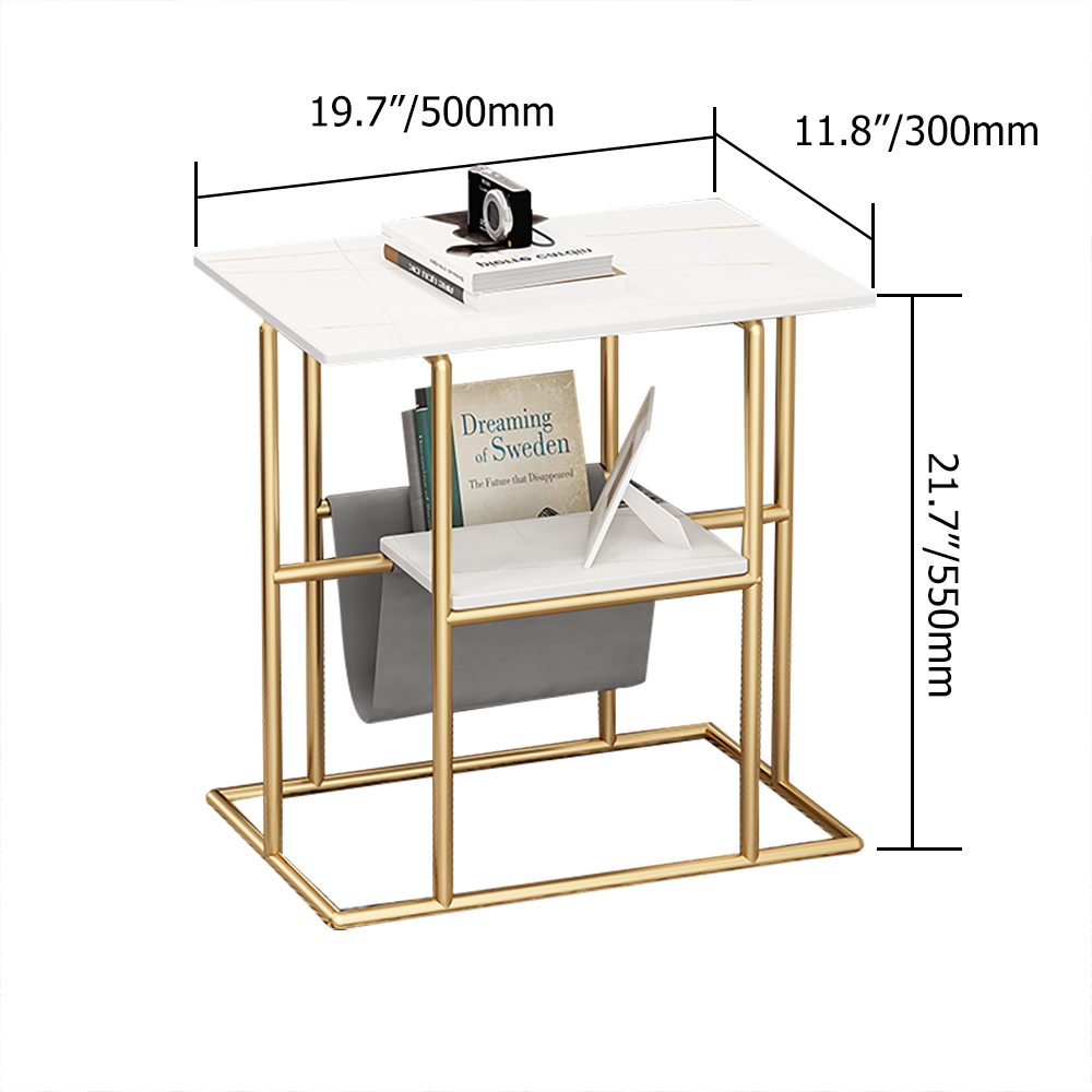 Black/ White Modern End Table with Shelf Sintered Stone Top & Metal Frame Side Table window image