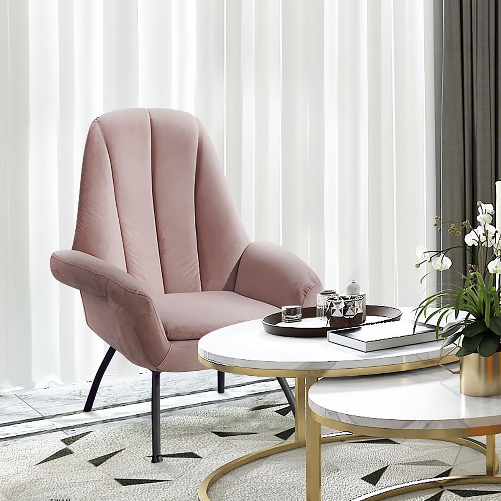 Modern Accent Chair Pink Velvet Upholstered Accent Chair window image