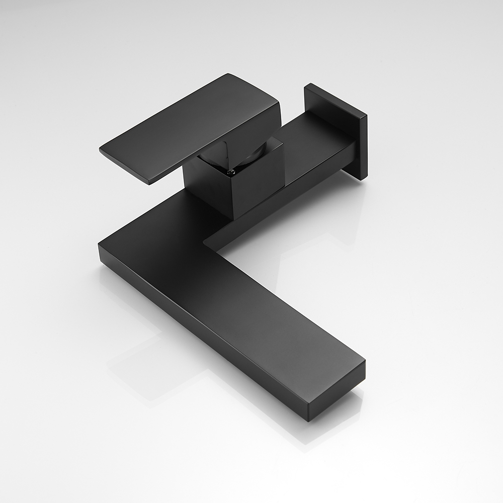 Ultra-Thin Matte Black Single Handle Waterfall Bathroom Sink Faucet Solid Brass 1-Hole window image