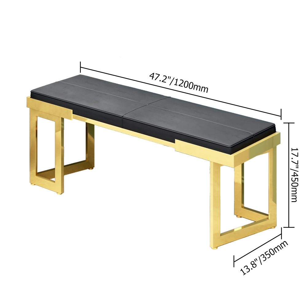 Modern Black Upholstered Bench Soft PU Leather Bench with Gold Metal window image